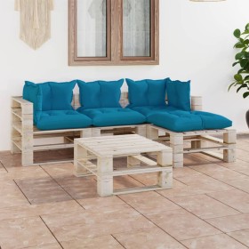 5-piece pallet garden furniture with pine wood cushions by vidaXL, Garden sets - Ref: Foro24-3066180, Price: 418,99 €, Discou...