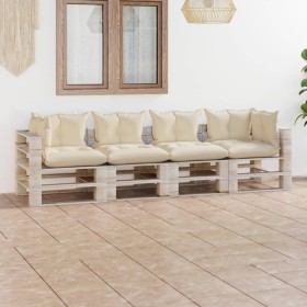 4-Sitzer-Gartensofa aus Paletten mit Kissen aus Kiefernholz von vidaXL, Gartensets - Ref: Foro24-3066133, Preis: 405,99 €, Ra...