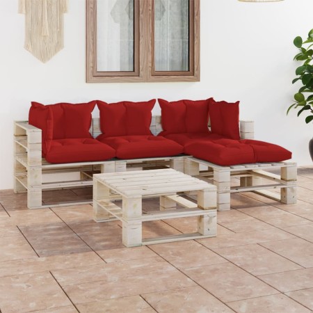 Muebles de jardín de palets 5 pzas con cojines madera de pino de vidaXL, Conjuntos de jardín - Ref: Foro24-3066182, Precio: 3...