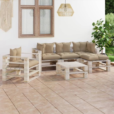 Garden furniture made of 6-piece pallets and pine wood cushions by vidaXL, Garden sets - Ref: Foro24-3066192, Price: 493,99 €...