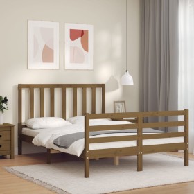 Honey brown solid wood bed frame and headboard 120x200 cm by vidaXL, Beds and slatted bases - Ref: Foro24-3193854, Price: 133...