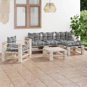 Paletten-Gartenmöbel-Set 6-teilig mit Kissen aus Kiefernholz von vidaXL, Gartensets - Ref: Foro24-3066202, Preis: 478,99 €, R...