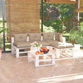 5-piece pallet garden furniture with pine wood cushions by vidaXL, Garden sets - Ref: Foro24-3066252, Price: 387,99 €, Discou...