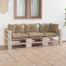 3-seater pallet garden sofa with pine wood cushions by vidaXL, Garden sets - Ref: Foro24-3066117, Price: 274,82 €, Discount: %