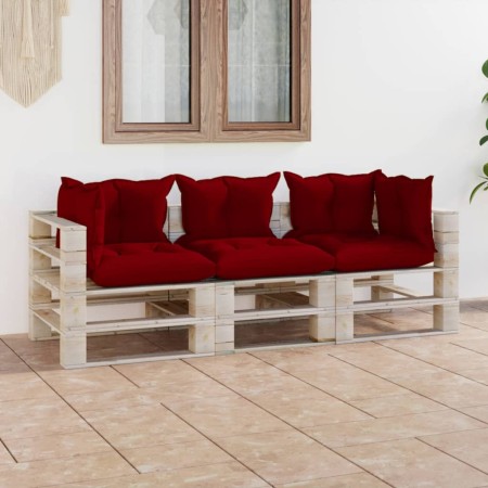 3-seater pallet garden sofa with pine wood cushions by vidaXL, Garden sets - Ref: Foro24-3066123, Price: 256,17 €, Discount: %