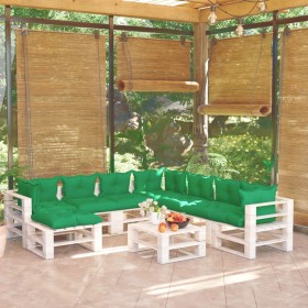 9-piece pallet garden furniture and pine wood cushions by vidaXL, Garden sets - Ref: Foro24-3066226, Price: 719,51 €, Discoun...