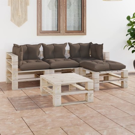 Muebles de jardín de palets 5 pzas con cojines madera de pino de vidaXL, Conjuntos de jardín - Ref: Foro24-3066176, Precio: 4...