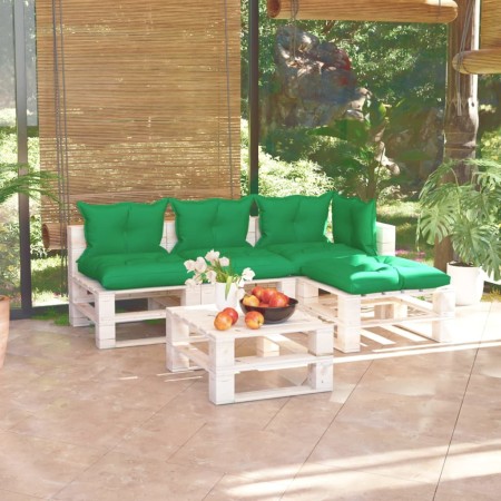 5-piece pallet garden furniture with pine wood cushions by vidaXL, Garden sets - Ref: Foro24-3066256, Price: 385,99 €, Discou...