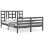 Gray solid wood bed frame with headboard 140x190 cm by vidaXL, Beds and slatted bases - Ref: Foro24-3193903, Price: 158,62 €,...