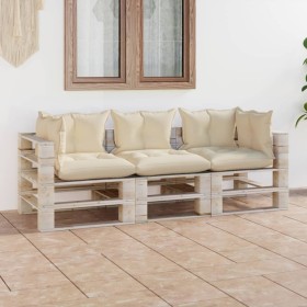 3-seater pallet garden sofa with pine wood cushions by vidaXL, Garden sets - Ref: Foro24-3066118, Price: 275,99 €, Discount: %