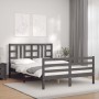 Gray solid wood bed frame with headboard 140x190 cm by vidaXL, Beds and slatted bases - Ref: Foro24-3193903, Price: 158,62 €,...