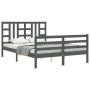 Gray solid wood bed frame with headboard 140x190 cm by vidaXL, Beds and slatted bases - Ref: Foro24-3193903, Price: 158,62 €,...