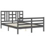 Gray solid wood bed frame with headboard 140x190 cm by vidaXL, Beds and slatted bases - Ref: Foro24-3193903, Price: 158,62 €,...