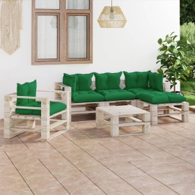 Gartenmöbel aus 6-teiligen Paletten und Kissen aus Kiefernholz von vidaXL, Gartensets - Ref: Foro24-3066196, Preis: 492,99 €,...