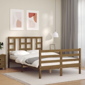 Honey brown solid wood bed frame and headboard 120x200 cm by vidaXL, Beds and slatted bases - Ref: Foro24-3193919, Price: 131...