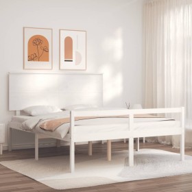 Seniorenbett Massivholz Kopfteil weiß 160x200 cm von vidaXL, Betten und Lattenroste - Ref: Foro24-3195492, Preis: 191,99 €, R...