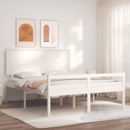 Elderly bed solid wood headboard white 160x200 cm by vidaXL, Beds and slatted bases - Ref: Foro24-3195492, Price: 191,99 €, D...