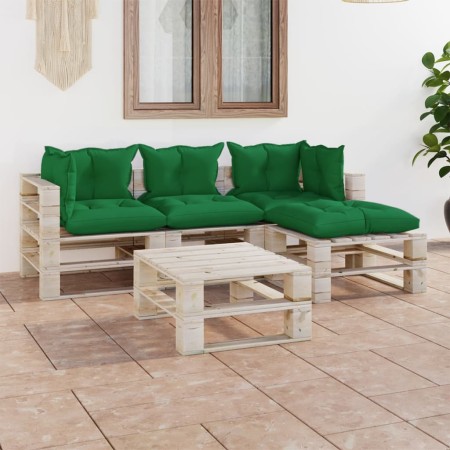 Muebles de jardín de palets 5 pzas con cojines madera de pino de vidaXL, Conjuntos de jardín - Ref: Foro24-3066181, Precio: 4...