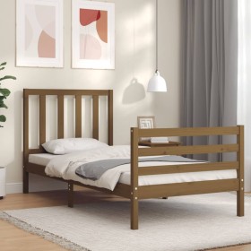 Honey brown solid wood bed frame and headboard 100x200 cm by vidaXL, Beds and slatted bases - Ref: Foro24-3193849, Price: 117...