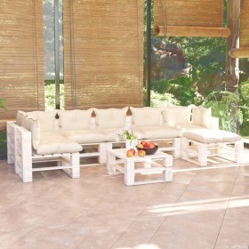 8-piece pallet garden furniture with pine wood cushions by vidaXL, Garden sets - Ref: Foro24-3066328, Price: 580,72 €, Discou...