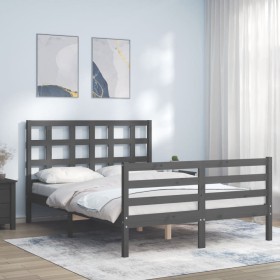 Gray solid wood bed frame with headboard 120x200 cm by vidaXL, Beds and slatted bases - Ref: Foro24-3193983, Price: 144,99 €,...