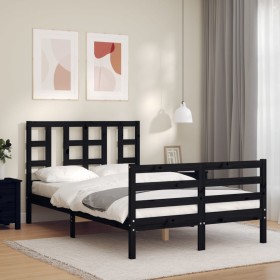 Bed frame with black solid wood headboard 120x200 cm by vidaXL, Beds and slatted bases - Ref: Foro24-3193920, Price: 150,99 €...