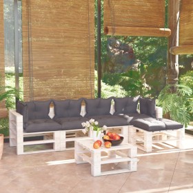 Garden furniture made of 6-piece pallets and pine wood cushions by vidaXL, Garden sets - Ref: Foro24-3066310, Price: 471,40 €...