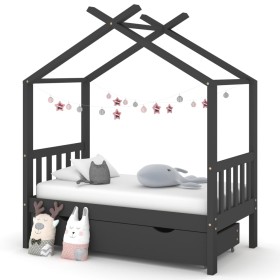 Estructura de cama infantil y cajón madera pino gris 70x140cm de vidaXL, Cunas y camas para niños - Ref: Foro24-322151, Preci...