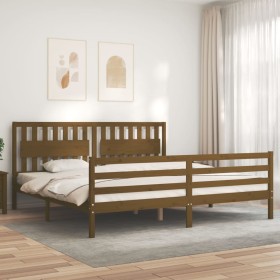 Estructura cama y cabecero madera maciza marrón miel 200x200 cm de vidaXL, Camas y somieres - Ref: Foro24-3194334, Precio: 18...