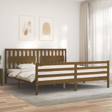 Honey brown solid wood bed frame and headboard 200x200 cm by vidaXL, Beds and slatted bases - Ref: Foro24-3194334, Price: 181...