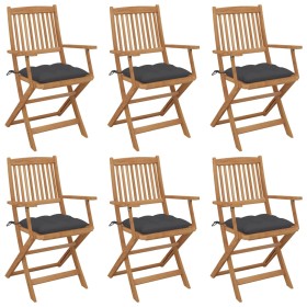 6 pcs folding garden chairs and solid acacia wood cushions by vidaXL, Garden chairs - Ref: Foro24-3065476, Price: 339,99 €, D...