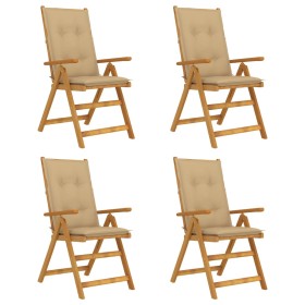 Reclining garden chairs 4 pcs solid acacia wood cushions by vidaXL, Garden chairs - Ref: Foro24-3065365, Price: 322,99 €, Dis...