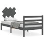 Gray solid wood bed frame with headboard 90x200 cm by vidaXL, Beds and slatted bases - Ref: Foro24-3195273, Price: 98,14 €, D...