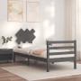 Gray solid wood bed frame with headboard 90x200 cm by vidaXL, Beds and slatted bases - Ref: Foro24-3195273, Price: 98,14 €, D...