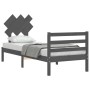 Gray solid wood bed frame with headboard 90x200 cm by vidaXL, Beds and slatted bases - Ref: Foro24-3195273, Price: 98,14 €, D...