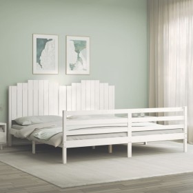 Estructura de cama con cabecero madera maciza blanco 200x200 cm de vidaXL, Camas y somieres - Ref: Foro24-3194202, Precio: 17...