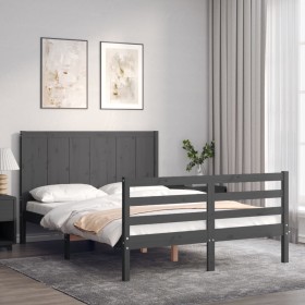 Gray solid wood bed frame with headboard 140x190 cm by vidaXL, Beds and slatted bases - Ref: Foro24-3194488, Price: 175,99 €,...