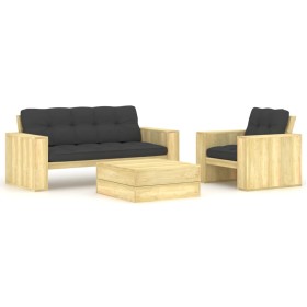 Set muebles de jardín y cojines 3 pzas madera pino impregnada de vidaXL, Conjuntos de jardín - Ref: Foro24-3065774, Precio: 4...