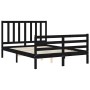 Double bed frame with black solid wood headboard by vidaXL, Beds and slatted bases - Ref: Foro24-3193830, Price: 136,99 €, Di...