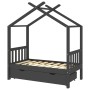 Estructura de cama infantil y cajón madera pino gris 70x140cm