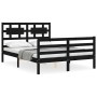 Double bed frame with black solid wood headboard by vidaXL, Beds and slatted bases - Ref: Foro24-3194415, Price: 145,18 €, Di...