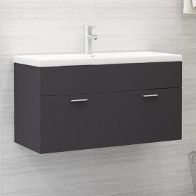 Armario para lavabo madera contrachapada gris 90x38,5x46 cm de vidaXL, Muebles de baño - Ref: Foro24-804667, Precio: 45,40 €,...