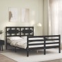 Double bed frame with black solid wood headboard by vidaXL, Beds and slatted bases - Ref: Foro24-3194415, Price: 145,18 €, Di...