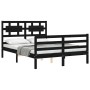 Double bed frame with black solid wood headboard by vidaXL, Beds and slatted bases - Ref: Foro24-3194415, Price: 145,18 €, Di...