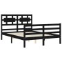 Double bed frame with black solid wood headboard by vidaXL, Beds and slatted bases - Ref: Foro24-3194415, Price: 145,18 €, Di...