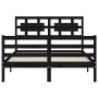 Double bed frame with black solid wood headboard by vidaXL, Beds and slatted bases - Ref: Foro24-3194415, Price: 145,18 €, Di...