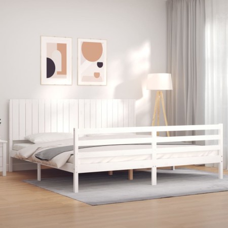 White solid wood bed frame with headboard 200x200 cm by vidaXL, Beds and slatted bases - Ref: Foro24-3194787, Price: 187,82 €...