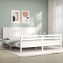 White solid wood bed frame with headboard 200x200 cm by vidaXL, Beds and slatted bases - Ref: Foro24-3194787, Price: 187,82 €...