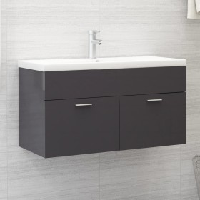 Armario para lavabo contrachapada gris brillo 90x38,5x46 cm de vidaXL, Muebles de baño - Ref: Foro24-804673, Precio: 38,99 €,...