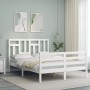 White solid wood bed frame with headboard 140x200 cm by vidaXL, Beds and slatted bases - Ref: Foro24-3194962, Price: 136,35 €...